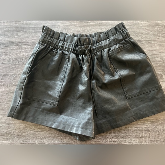 High Waist Black Faux Leather Shorts | Size L/XL - Picture 5 of 8